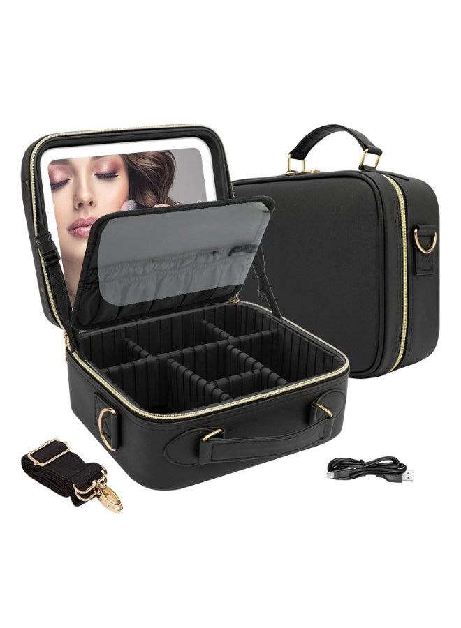 DubaiGallery Premium Makeup Organizer with LED Lighted Mirror, Large Capacity Cosmetic Storage Case, Waterproof Fabric and Smart Compartments for Travel, Home Vanity and Professional Use - Image 1